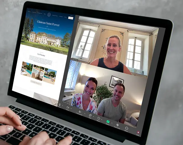 A Launch Labs strategy call: three people talking on a video call shown on a laptop